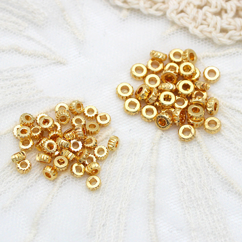 Wholesale Copper Plated 18K Gold 4mm Three Section Spacer Batch Flower Scattered Beads, 10 Pieces Per Package